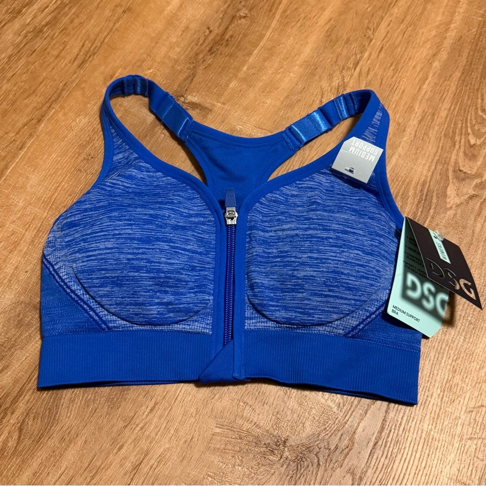 NWT DSG Women's Vibrant Blue Zip-Front Sports Bra